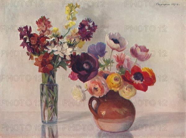 'Anemones and Wallflowers', c1909. Artist: Gerard Chowne.