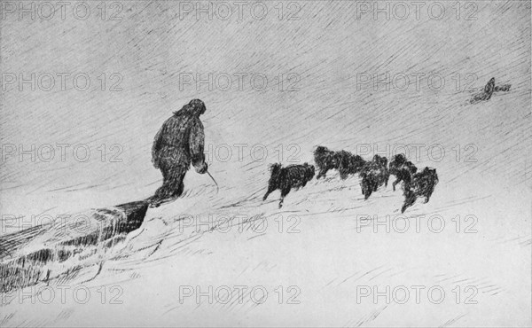 'Nansen and Johansen Sledging Through The Drift Snow in 1895', 1896, (1928). Artist: H Egidius.