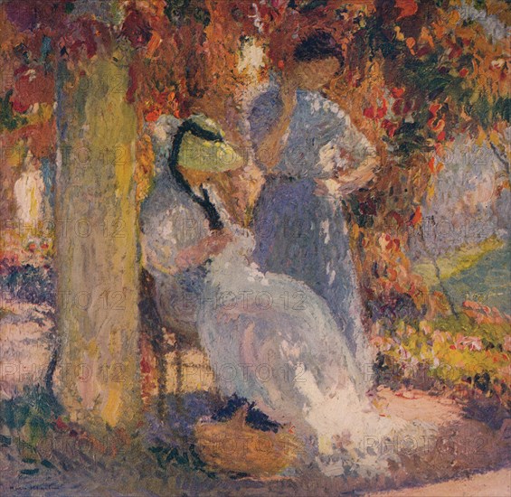 'Sewing Scene under the Pergola at Marquayrol', 1902, (c1932). Artist: Henri Jean Guillaume Martin.