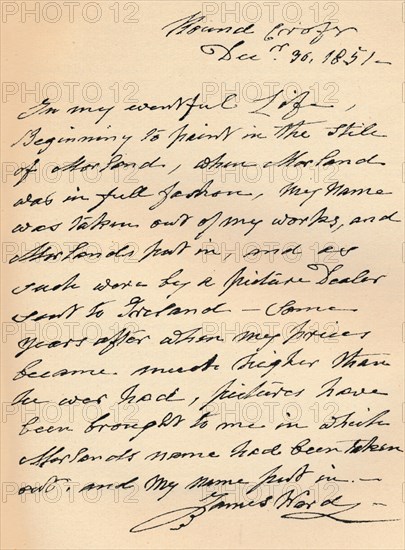 A letter from James Ward, 1851 (1904). Artist: James Ward.