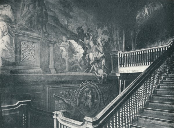 'The Grand Staircase, Showing Thornhill's Wall Paintings, Stoke Edith', c1909. Artist: Unknown.