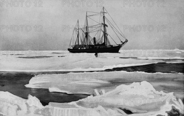 'The Nimrod Pushing Her Way Through Open Pack-Ice', c1909, (1928). Artist: Unknown.