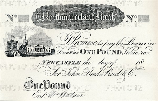 'One Pound Note Executed for the Northumberland Bank', c1820. Artist: Unknown.