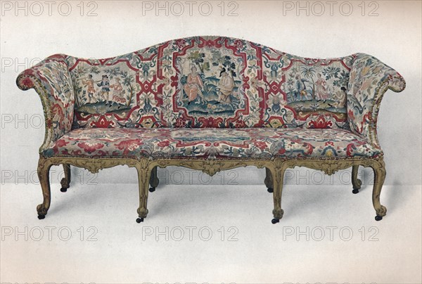 'Long Upholstered Sofa: Serpentine-Shaped, Carved and Gilt', c1750. Artist: Unknown.
