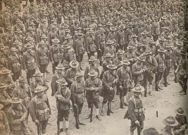 'United States Troops on parade before their march through London on August 15, 1917, when they were Artist: Unknown.