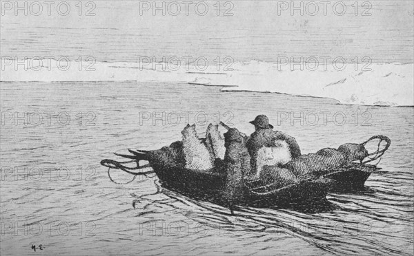 'Nansen and Johansen Crossing A Crack In The Ice', 1896, (1928). Artist: Unknown.