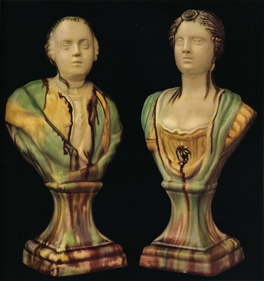 'A Pair of Staffordshire Earthenware Busts Representing King George III and Queen Charlotte, with Tr Artist: Unknown.