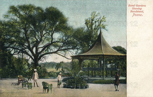 'Bund Gardens Shewing Bandstand, Poona', c1900. Artist: Unknown.