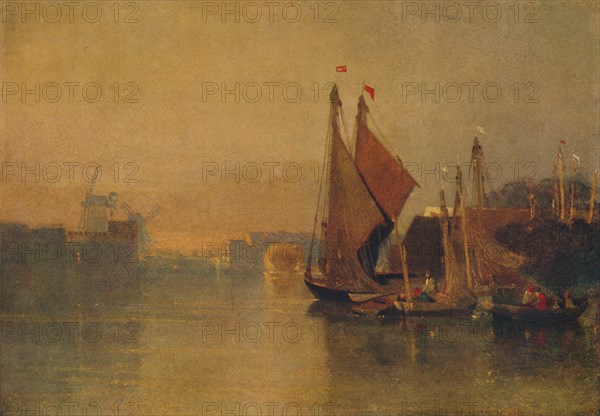 'View from Yarmouth Bridge, Norfolk, Looking towards Breydon, Just after Sunset', c1823. Artist: John Sell Cotman.