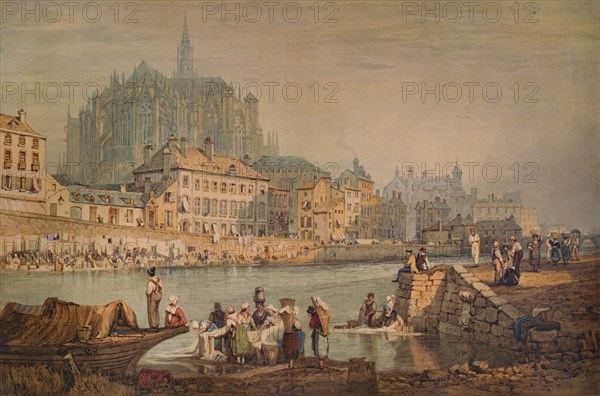 'Cathedral Town on a River', c1825. Artist: Samuel Prout.