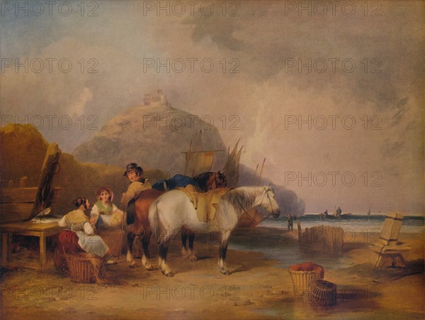 'Coast Scene, with Figures and Horses', c1841. Artist: William Shayer.