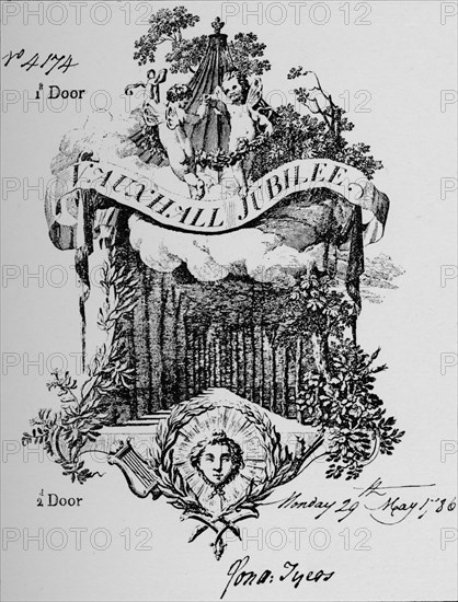 'An admission ticket to Vauxhall Gardens', 1786, (1912). Artist: Unknown.