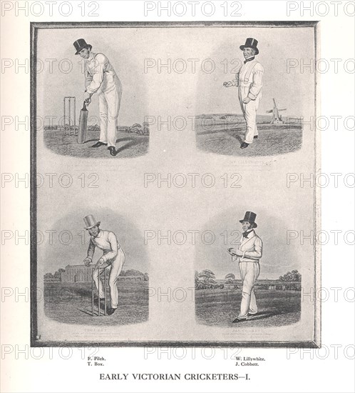 Early Victorian cricketers, 19th century (1912). Artist: Unknown.