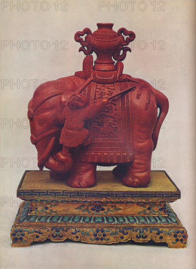 One of a pair of carved red lacquer elephants, Chinese, Qianlong Period, c1765. Artist: Unknown.