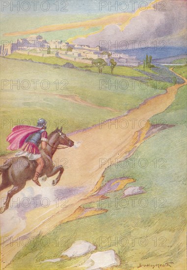 'A messenger was seen spurring his horse toward the city', c1912 (1912). Artist: Ernest Dudley Heath.