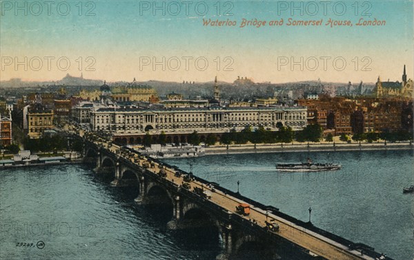 'Waterloo Bridge and Somerset House, London', c1910. Artist: Unknown.