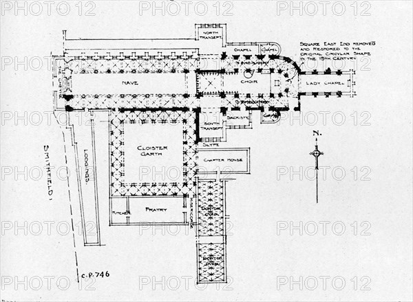 Plan of the Priory Church of St Bartholomew-the-Great, London, 1906. Artist: Unknown.