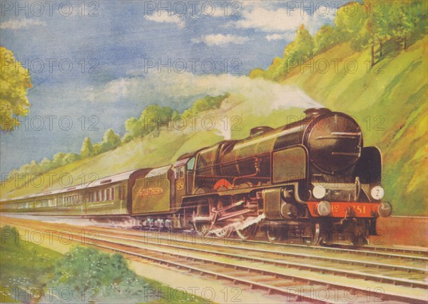 'The Ace Atlantic Coast Express, S.R., in Weybridge Cutting', 1940. Artist: Unknown.