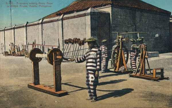 'Prisoners making Hemp Rope at Billbid Prison, Manila, Philippines', c1900. Artist: Unknown.
