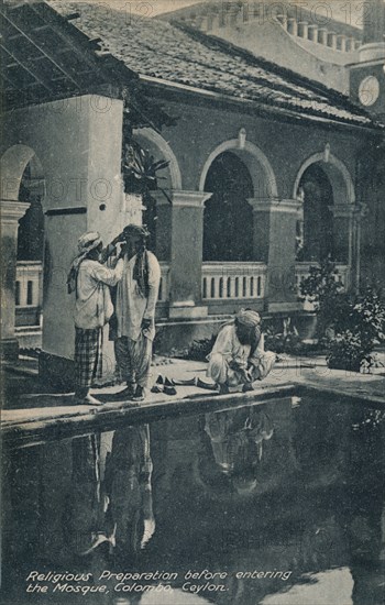 'Religious Preparation before entering the Mosque, Colombo, Ceylon', c1910.  Artist: Unknown.