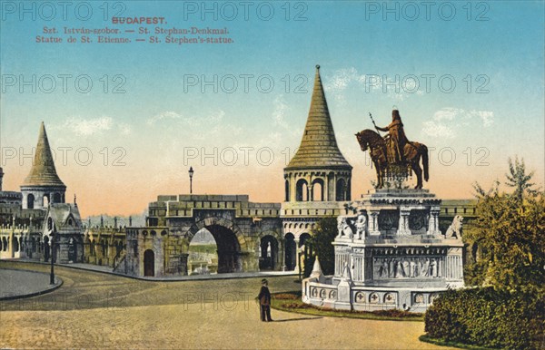 'Budapest. - St Stephen's-statue', c1900.