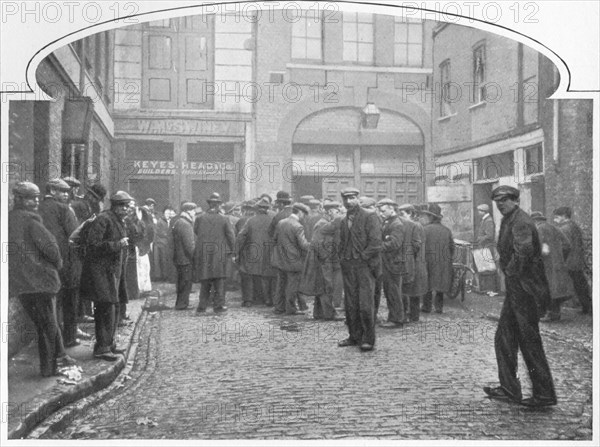 Outside a soup kitchen, Gray's Yard, Marylebone, London, c1903 (1903). Artist: Unknown.