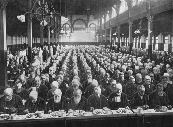 At dinner, St Marylebone Workhouse, London, c1901 (1903). Artist: Unknown.