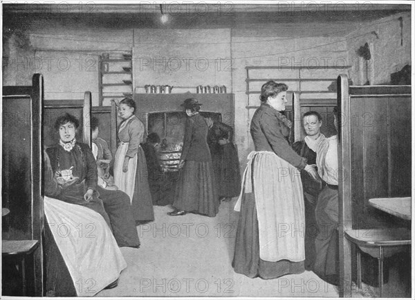 Kitchen in a single women's lodging house, Spitalfields, London, c1903 (1903). Artist: Unknown.