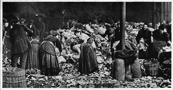 Sorting a dust heap at a County Council Depot, London, c1850 (1903). Artist: Unknown.