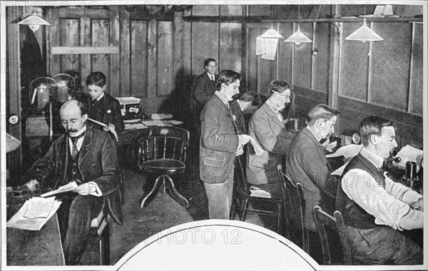 Tape and telegraph room of the Daily Express newspaper, London, c1900 (1903). Artist: Unknown.