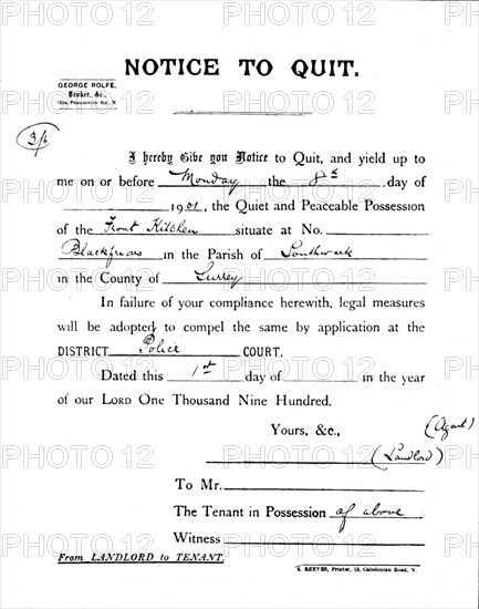 Notice to Quit, 1900 (1901). Artist: Unknown.
