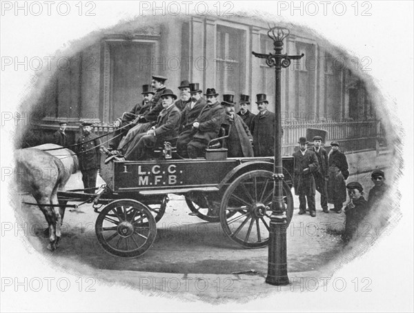 London County Council Fire Brigade Committee starting on an inspection, c1903 (1903). Artist: Unknown.