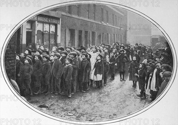 Children waiting for free meals, London, c1900 (1901). Artist: Unknown.