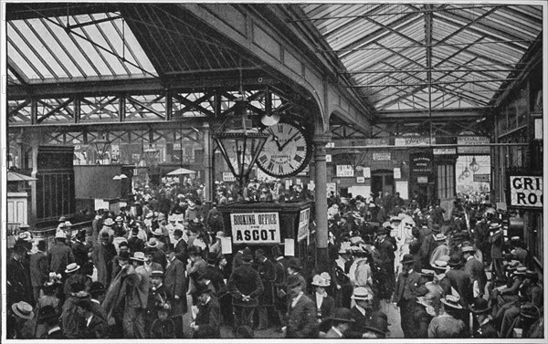 Crowds in Waterloo Station heading off to Ascot races, London, c1900 (1901). Artist: Unknown.