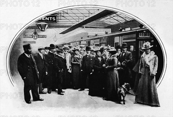 A theatrical company starting on tour, Euston Station, London, c1900 (1901). Artist: Unknown.