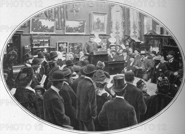 Auction in progress at Phillips auctioneers, London, c1901 (1901). Artist: Unknown.