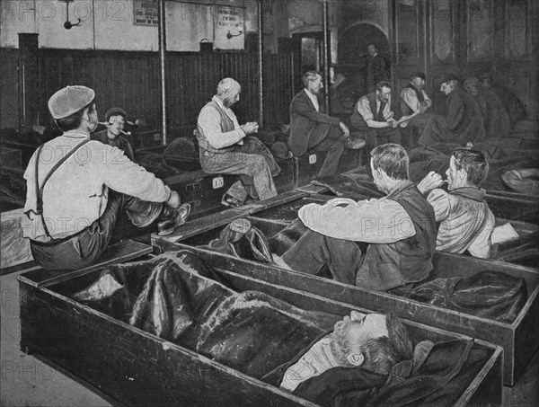 Inside Medland Hall homeless shelter, Ratcliff, London, c1900 (1901). Artist: Unknown.