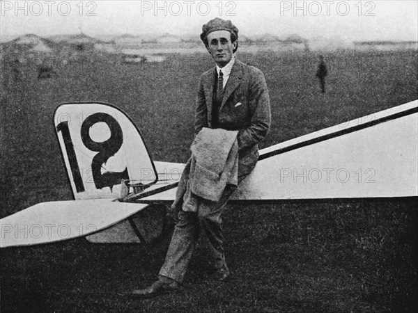 The Aerial Derby: Lord Carbery with his Morane-Saulnier monoplane, 1914 (1934). Artist: Flight Photo.