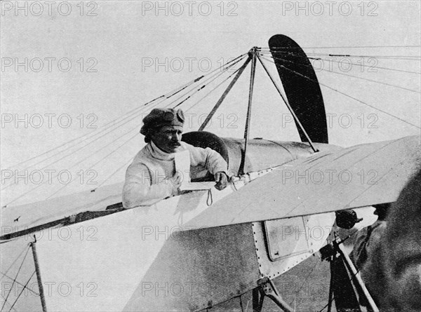 Circuit of Britain air race: Jules Vedrines at Shoreham Control, Sussex, 1911 (1933). Artist: Flight Photo.