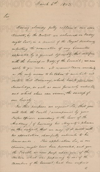 Letter to Benjamin West, President of the Royal Academy, 1803 (1904). Artist: Unknown.