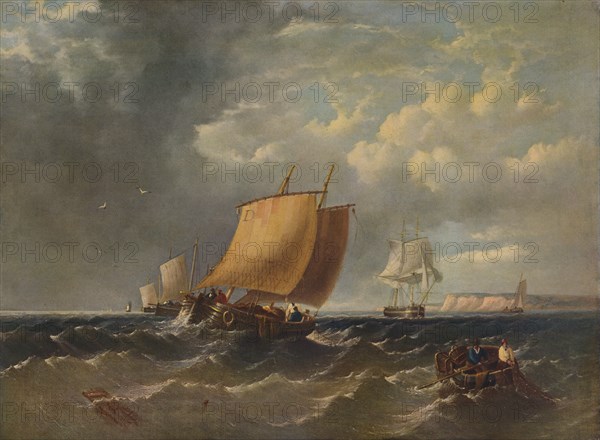 'A Fishing Lugger off the Coast of Kent', c1854, (1938). Artist: Archibald Webb.