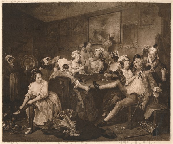 'A Rake's Progress - 3: The The Orgy', 1733.  Artist: William Hogarth.