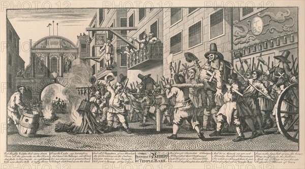 'Burning the Rumps at Temple Bar', London, 1726.  Artist: William Hogarth.