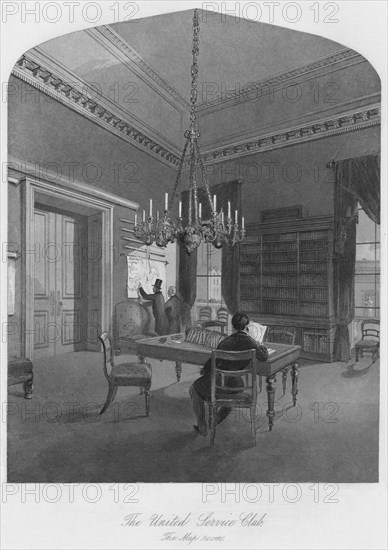 'The United Service Club. The Map room', c1841. Artist: Henry Melville.