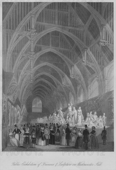 'Public Exhibition of Frescoes & Sculpture in Westminster Hall', c1841. Artist: William Radclyffe.