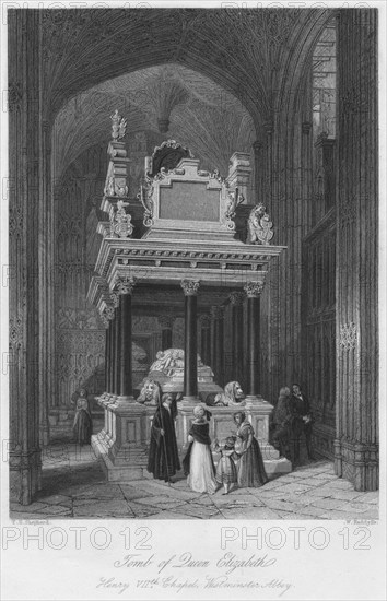 'Tomb of Queen Elizabeth: Henry VII's Chapel, Westminster Abbey', c1841. Artist: William Radclyffe.