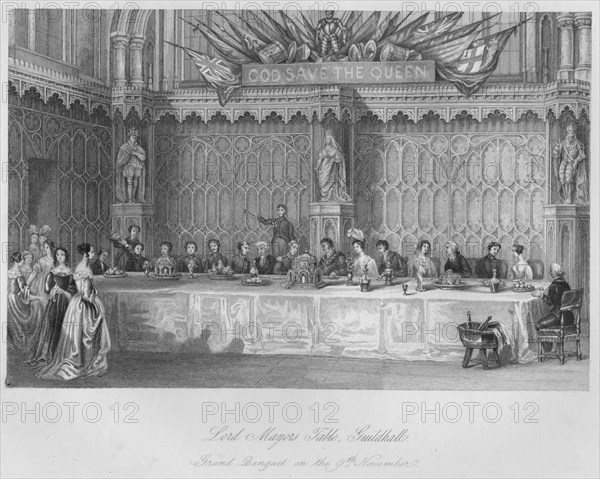 'Lord Mayors Table, Guildhall. Grand Banquet on the 9th November', c1841. Artist: John Shury.