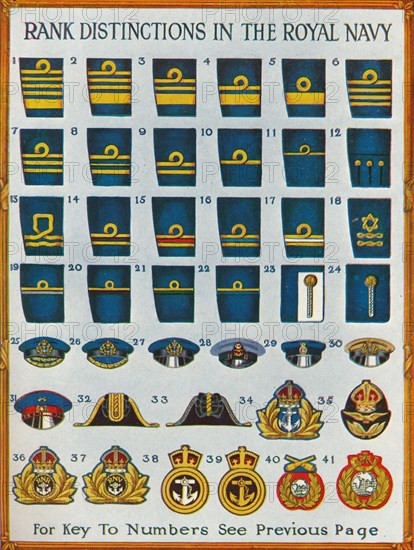 Rank distinctions in the Royal Navy, c1919 (1919). Artist: Unknown.