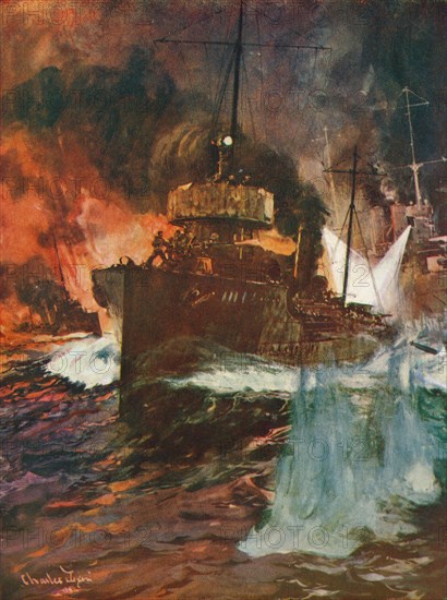 'A Night Attack. Torpedo-Boats at Work', c1918 (1919) Artist: Charles Dixon.