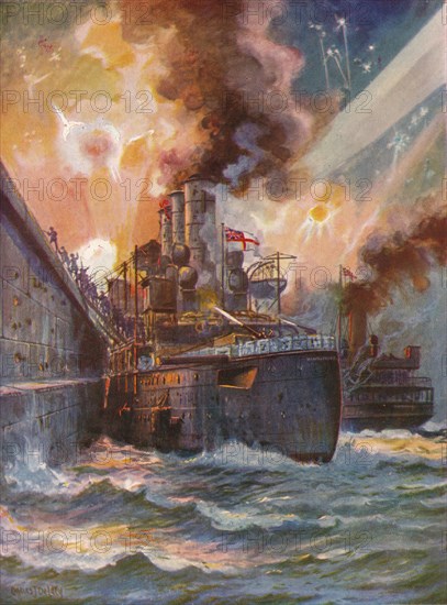 'The Vindictive at Zeebrugge', 1918 (1919). Artist: Charles John De Lacy.